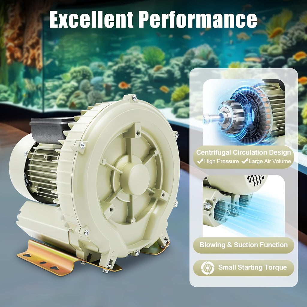 370W Air Pump Blower, DNYSYSJ Commercial Aquaculture Vortex High Pressure Air Blower, Industrial High Pressure Blower for Aquarium Seafood Pond Fish Tanks Water Tank Centrifugal Cycle 110V USA Stock