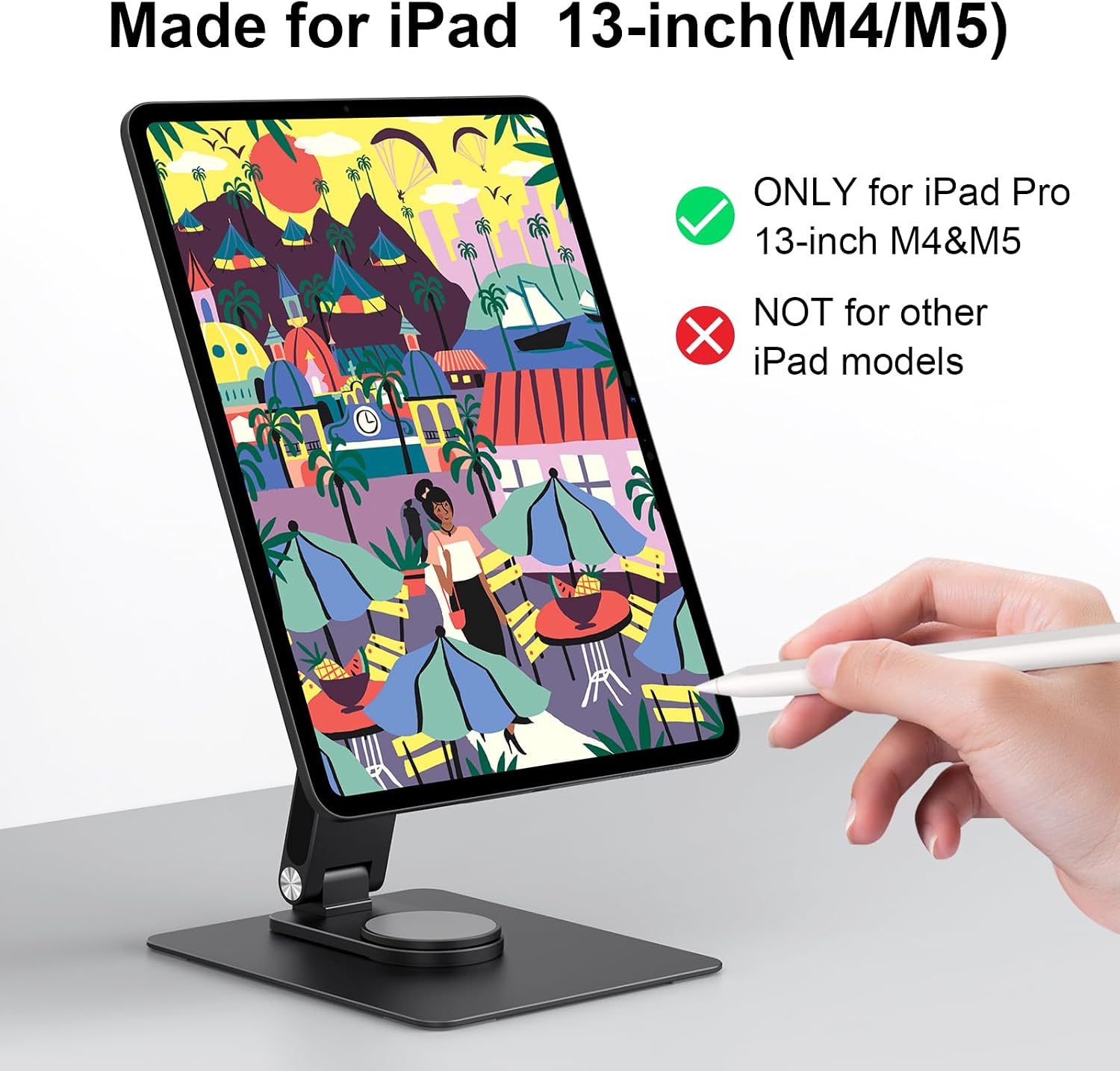 iPad Pro 13-inch(M4/M5 Magnetic Stand Hub, Foldable Stand Dock Holder for iPad Pro M4&M5 with 360° Rotation, 4K HDMI, Card Readers, USB3.0 5Gbps, 100W PD, 3.5mm Audio (M4&M5-13inch)