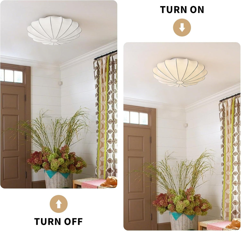 Japanese Silk Fabric Ceiling Light White Bedroom Close to Ceiling Lights Retro Vintage Flush Mount Ceiling Light Fixture Coastal Hallway Chandelier for Entryway