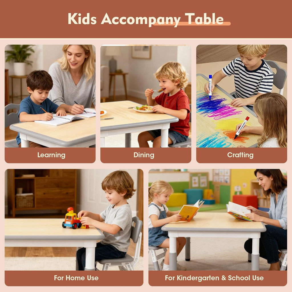 HLPB Kids Table and 2 Chairs Set, Adjustable Height, Graffiti Desktop, Non-Slip Legs, 31.5''L x 23.6''W Toddler Multi-Activity Table for Ages 2-8, Max 300lbs, for Daycare, Classroom, Home