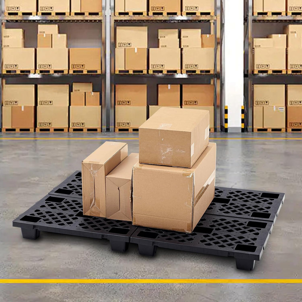 8 Pcs Plastic Pallets for Basement Storage Nestable Moisture Waterproof Lightweight Floor Pallets with Breathable Grid for Indoor Outdoor Supermarket Warehouse (23.6 x 15.8 x 3.9 Inch,Black)