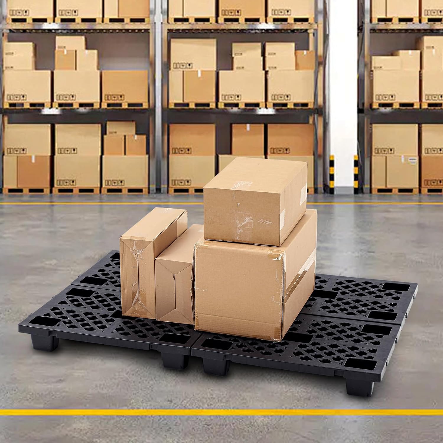 8 Pcs Plastic Pallets for Basement Storage Nestable Moisture Waterproof Lightweight Floor Pallets with Breathable Grid for Indoor Outdoor Supermarket Warehouse (23.6 x 15.8 x 3.9 Inch,Black)