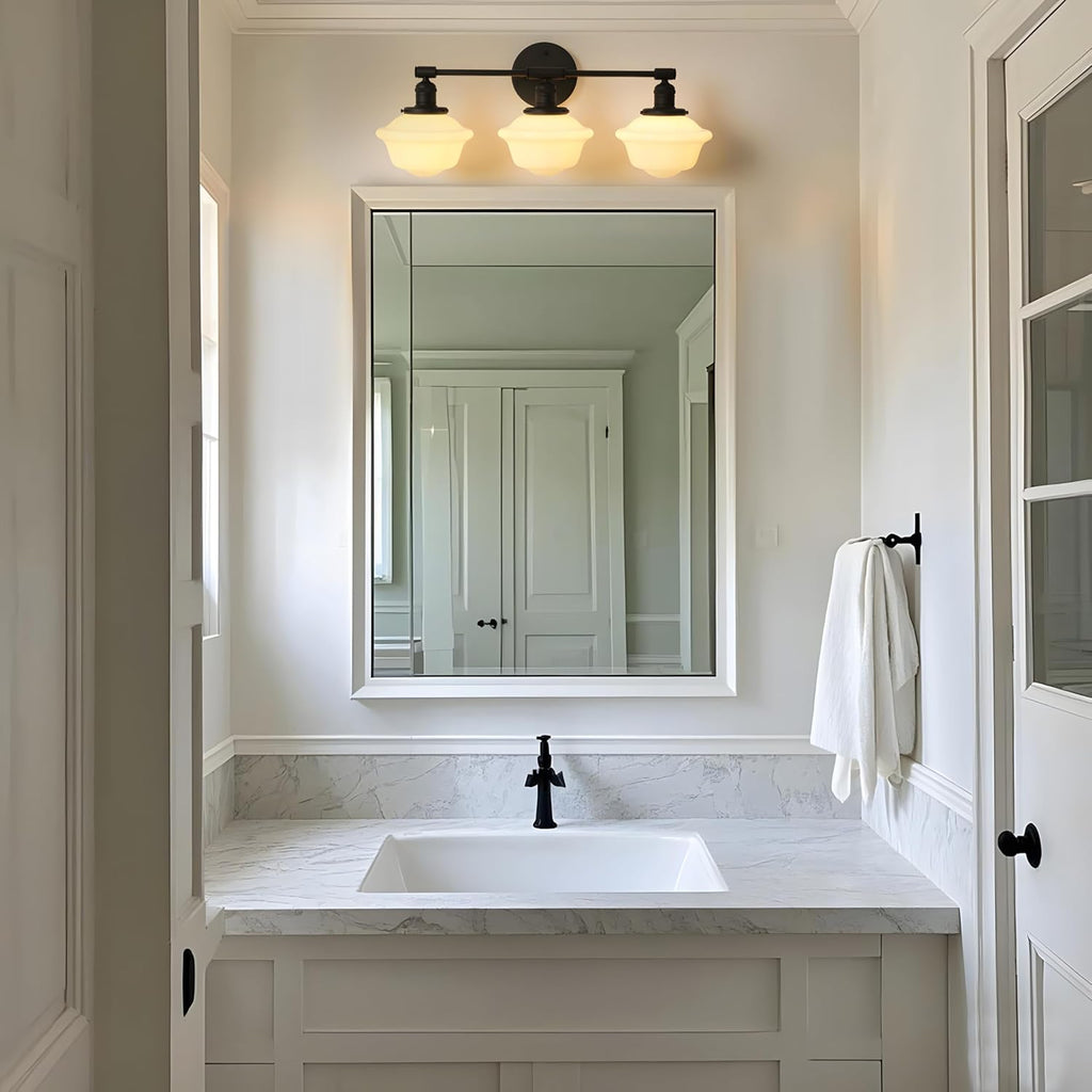 Pathson Milk White Glass Bathroom Wall Sconce Lights, 3-Light Hardwired Wall Vanity Lamps for Living Room Vintage Home Decor, E26 Base