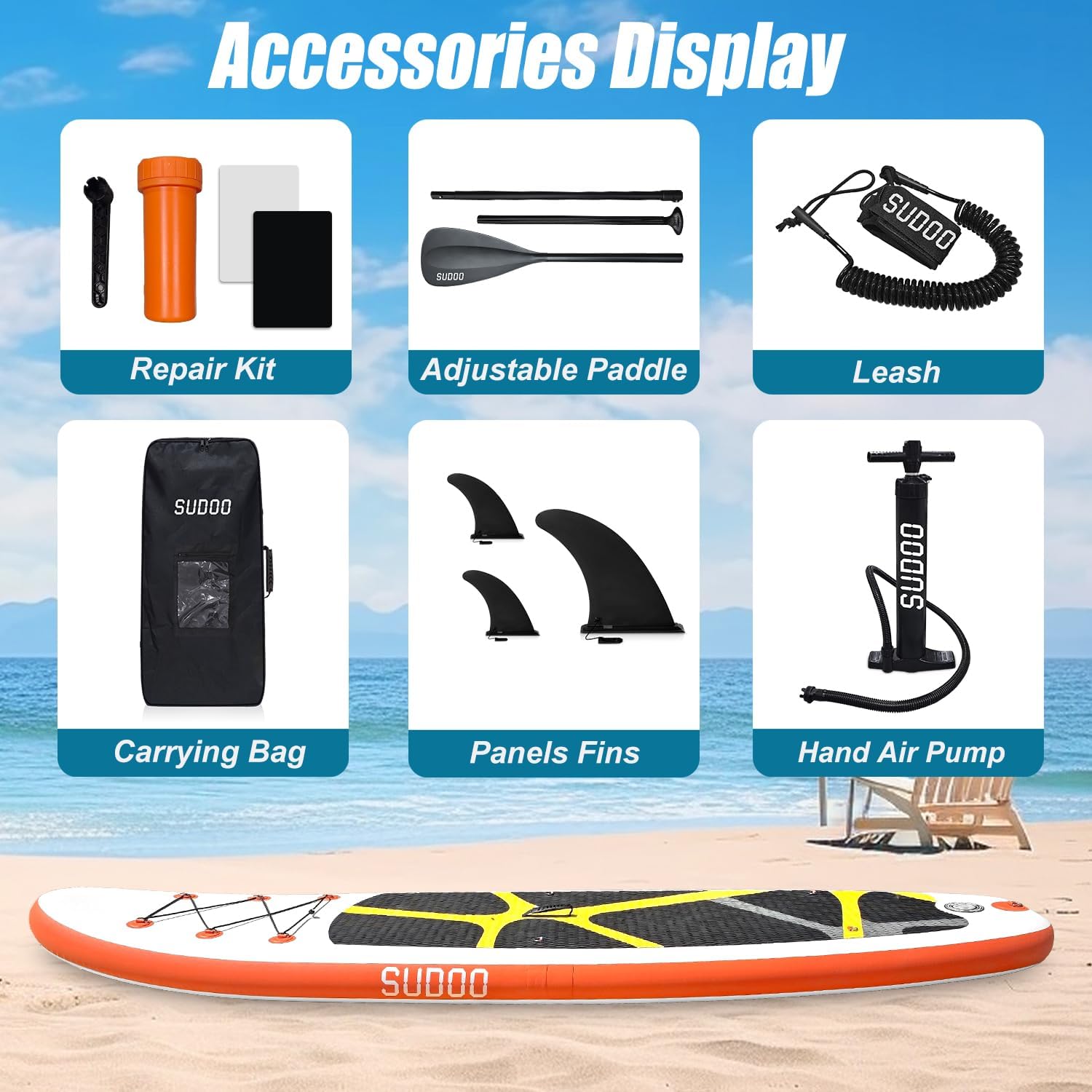 SUDOO Inflatable Stand Up Paddle Board 10'/ 10'6' SUP with 450LB Weight Capacity Adjustable Paddle Wide Stable Non Slip EVA Deck Complete Accessories for Adults Beginners Youth Outdoor Water Sports
