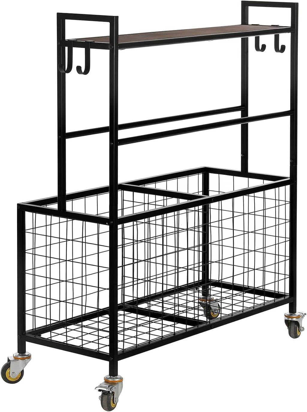 MyGift Sports Equipment Organizer, Garage Ball Storage for Indoor and Outdoor, Garage Organizer for Sports Gear and Toys, Rolling Ball Cart with Baskets, 16' D x 41' W x 49' H
