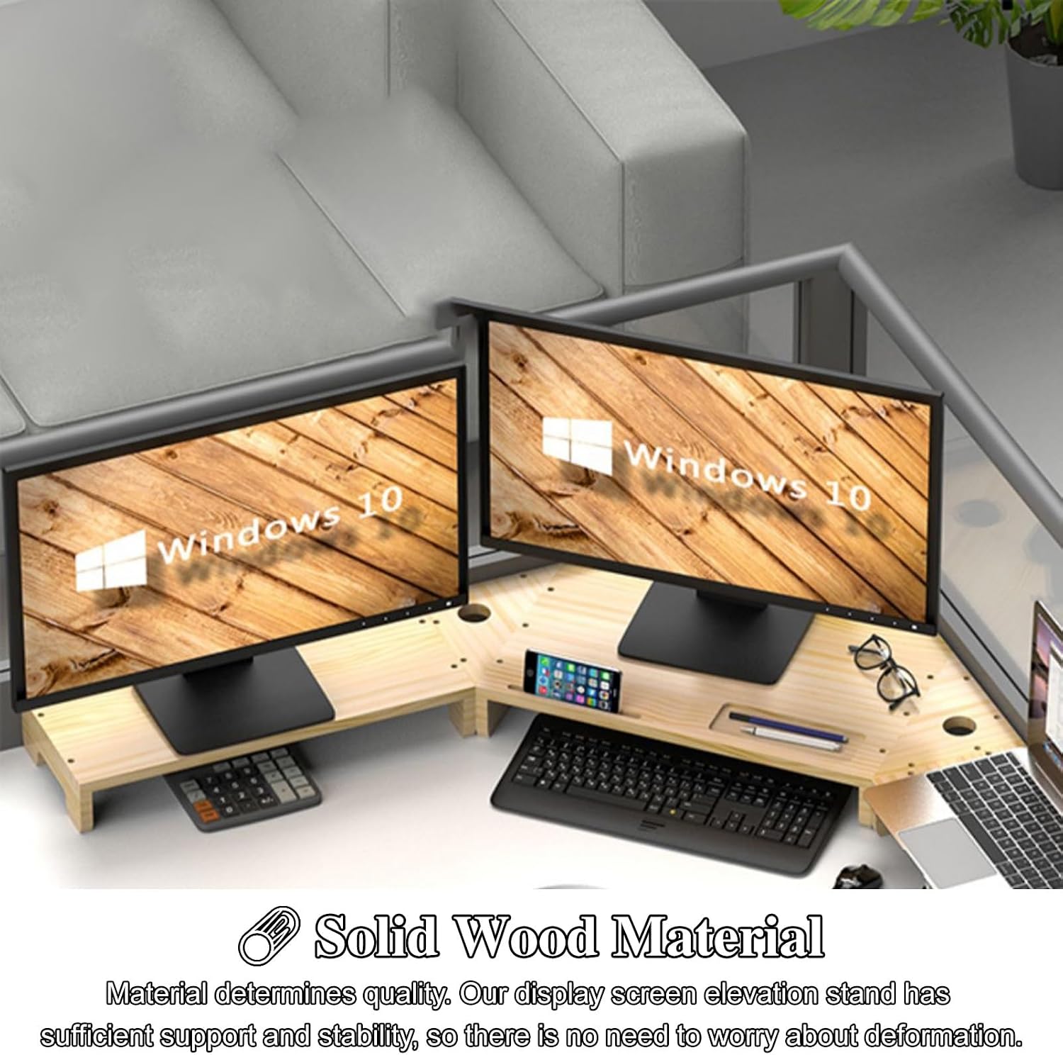 Corner Monitor Stand Double Laptop Screen Extender Monitor Holder, Desk Monitors Computer Risers for Desk Storage, Printer Desk Organizer Lifting Stand, Scanner Holder