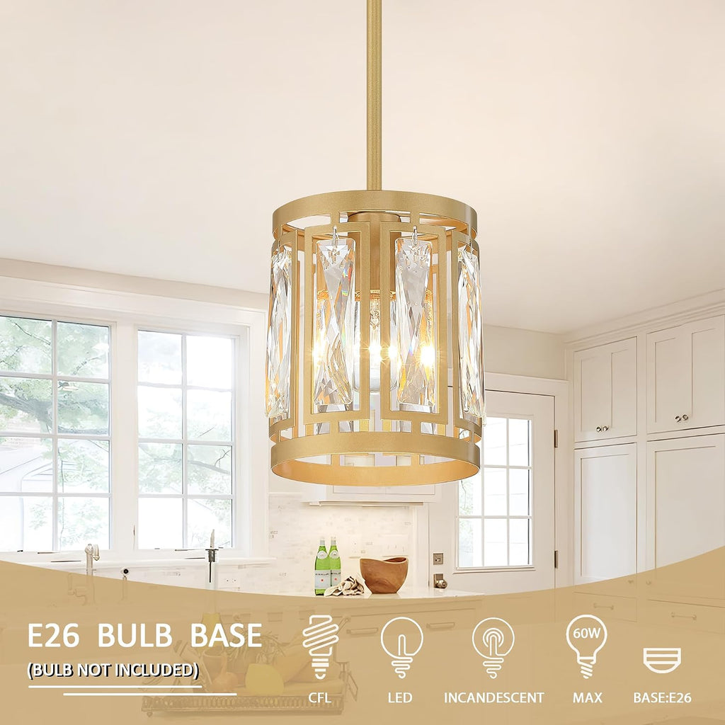 3-Pack Pendant Light Fixtures with K9 Crystals, Kitchen Island Lighting, Dining Room Light Fixture, Mini Chandelier for Kitchen Lights Ceiling, Foyer Lighting Fixtures, Gold Light Fixture