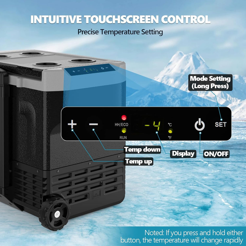 Kndko 12 Volt Car Refrigerator, 42 Quart Dual-Zone Portable Electric Cooler, Large Car Fridge with 12V/24V DC/100-240V AC Charger, -4℉~68℉, 12v Cooler with Wheels& Baskets for Road Trip, Camping