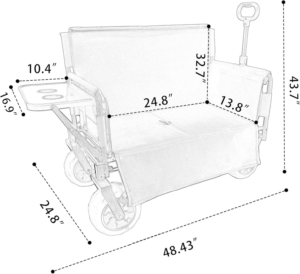 3-in-1 Folding Wagon with Bench Seat – 500lbs Capacity,Reinforced Carbon Steel Frame, 180L Cargo Space– Perfect for Camping, Beach, Outdoor Events & Heavy-Duty Hauling (Orange+ Cup Holder)