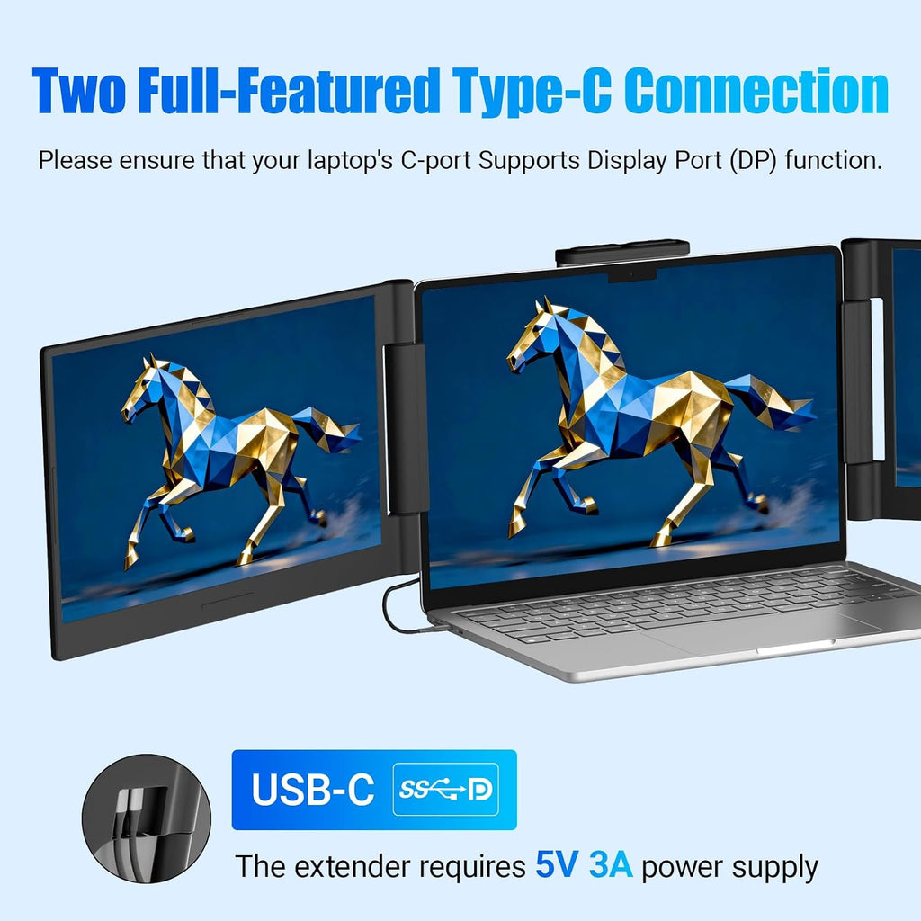 Funhill Laptop Screen Extender 14 inch Laptop Monitor Extender 1080P IPS, Triple Portable Monitor for Laptops 13-17.3' with Display/HDMI Port, Plug-Play Portable Screen for Windows/Chrome/Android