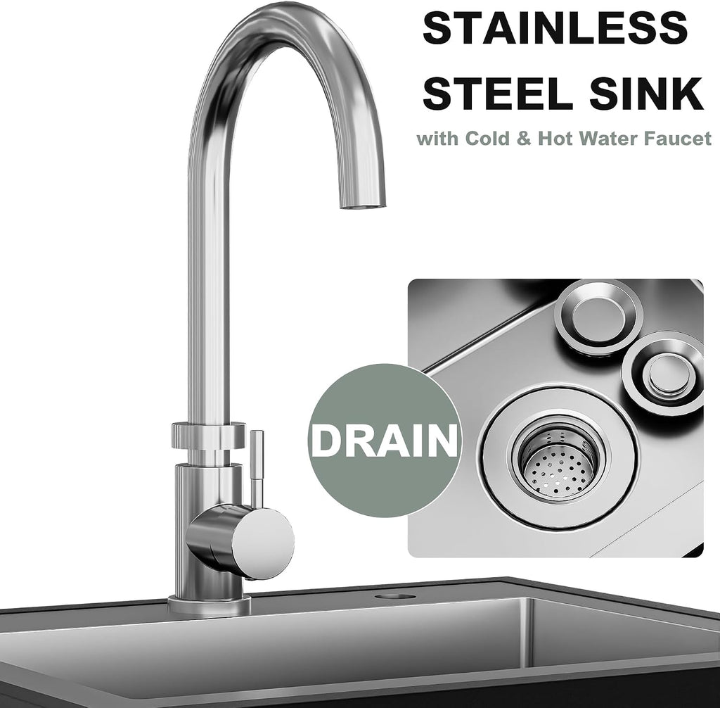 LUCKWIND 48 Inch Iron Utility Sink Cabinet with Stainless Steel Sink & Faucet, 2-Door Enclosed Storage Cabinet and 2-Shelf Open Unit for Outdoor Patio, Kitchen & Commercial Use
