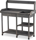 MCombo Potting Bench, Outdoor Garden Potting Table with Dry Sink, Drawer, Storage Shelves, Natural Wooden Work Station for Patio, Backyard and Porch 0458 (Grey)