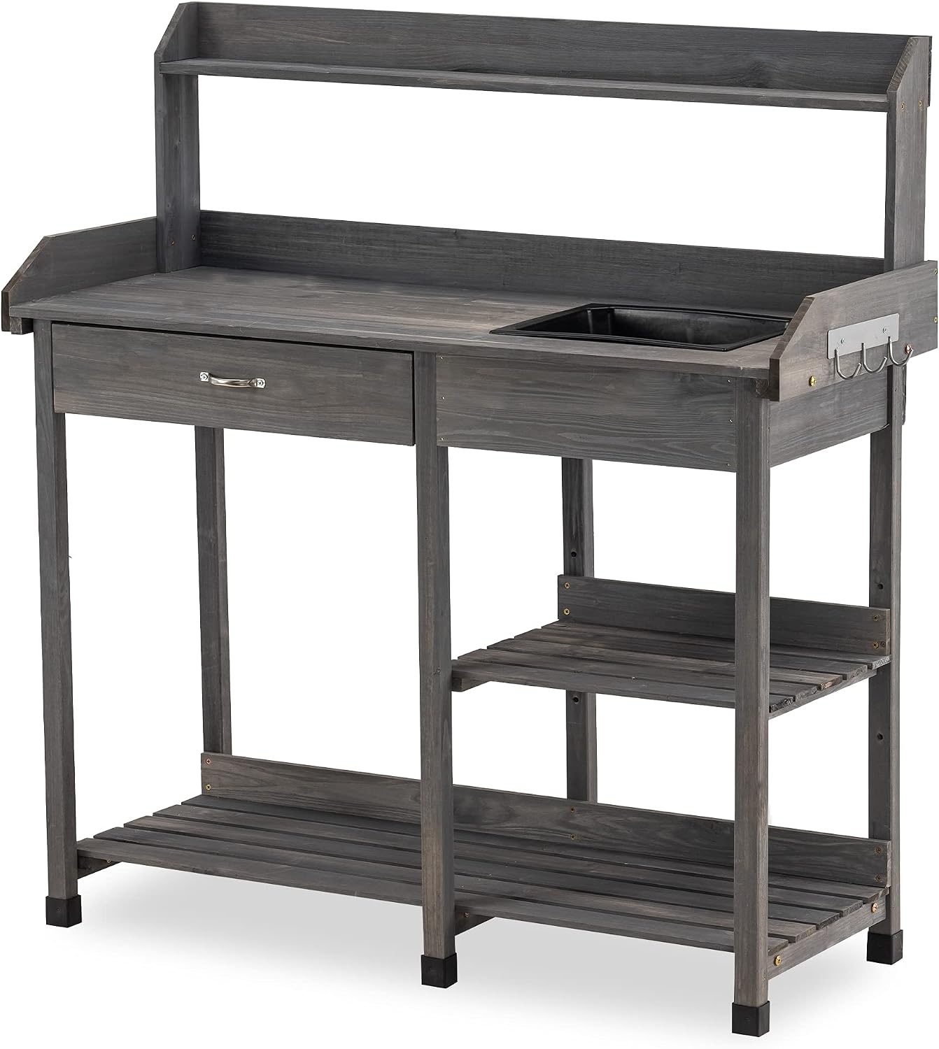 MCombo Potting Bench, Outdoor Garden Potting Table with Dry Sink, Drawer, Storage Shelves, Natural Wooden Work Station for Patio, Backyard and Porch 0458 (Grey)