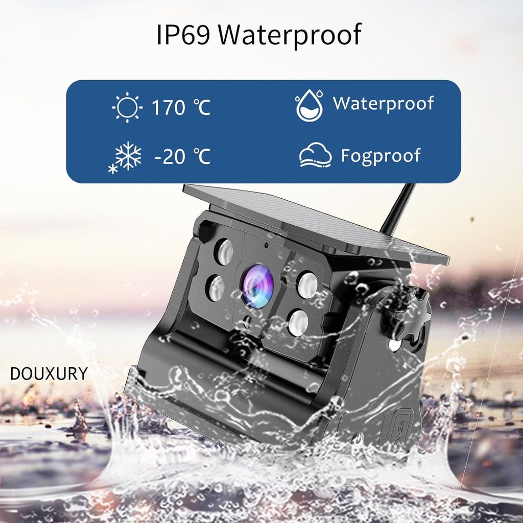 Wireless Backup Camera Solar Magnetic for RV Car Trailer Truck Camper 5th Wheels Hitch Towing No Wiring No Drilling Rechargeable Night Vision Portable Backup Camera with 5' 1080P HD 2-Split Monitor