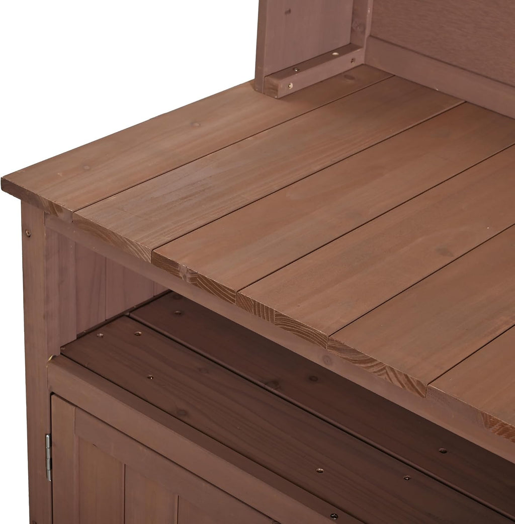 Large Fir Wood Potting Bench, 45.3''L Multi-Functional Outdoor Patio Kitchen Island with Hutch,Drawers & Hooks,Large Countertop for Gardening, Grill (Brown-1)