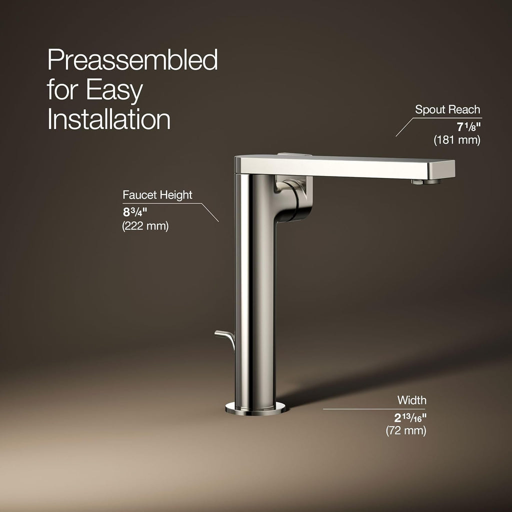 Kohler 73168-4-SN Composed® Tall Single-Handle Bathroom Sink Faucet with Lever Handle, 1.2 gpm, Vibrant Polished Nickel