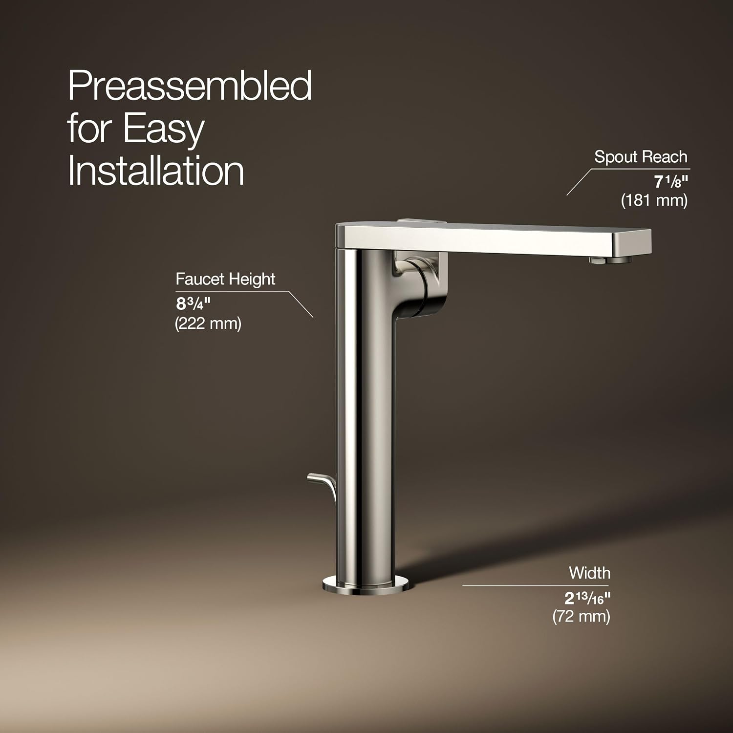 Kohler 73168-4-SN Composed® Tall Single-Handle Bathroom Sink Faucet with Lever Handle, 1.2 gpm, Vibrant Polished Nickel