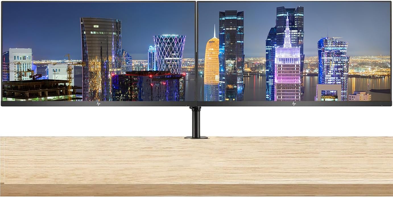HP Series 3 Pro 27-inch 327pf Full HD (1920 x 1080) LCD IPS Monitor, 2-Pack, VGA, DisplayPort Bundled with Desk Mount Dual Monitor Stand