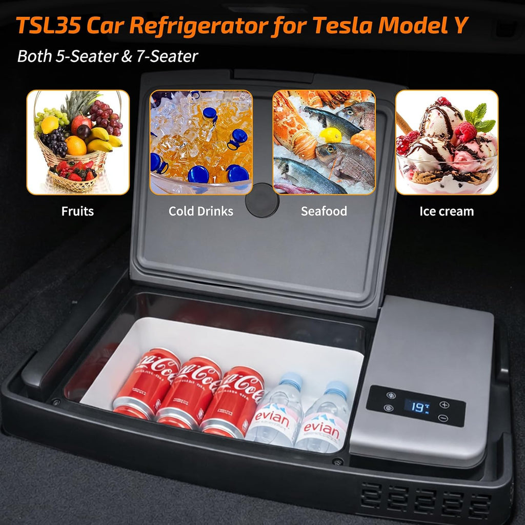 Car Refrigerator for Tesla Model Y, 37QT (35L) 12V Portable Freezer, -4℉~68℉ Trunk Fridge with APP Control, Low Noise & Energy Saving, Camping Road Trip Tailgating, 12/24V DC & 110-240V AC (Grey)