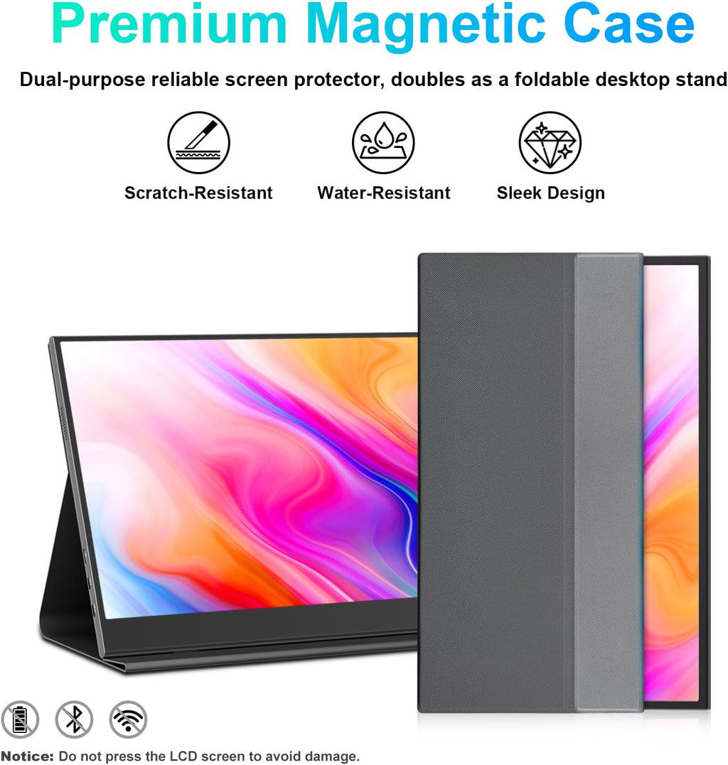 UFYQL Touchscreen Portable Monitor 15.6-Inch, 1080P FHD IPS Display with Magnetic Case, HDMI & USB-C Plug&-Play, Laptop External Monitor for Laptop, MacBook，PC