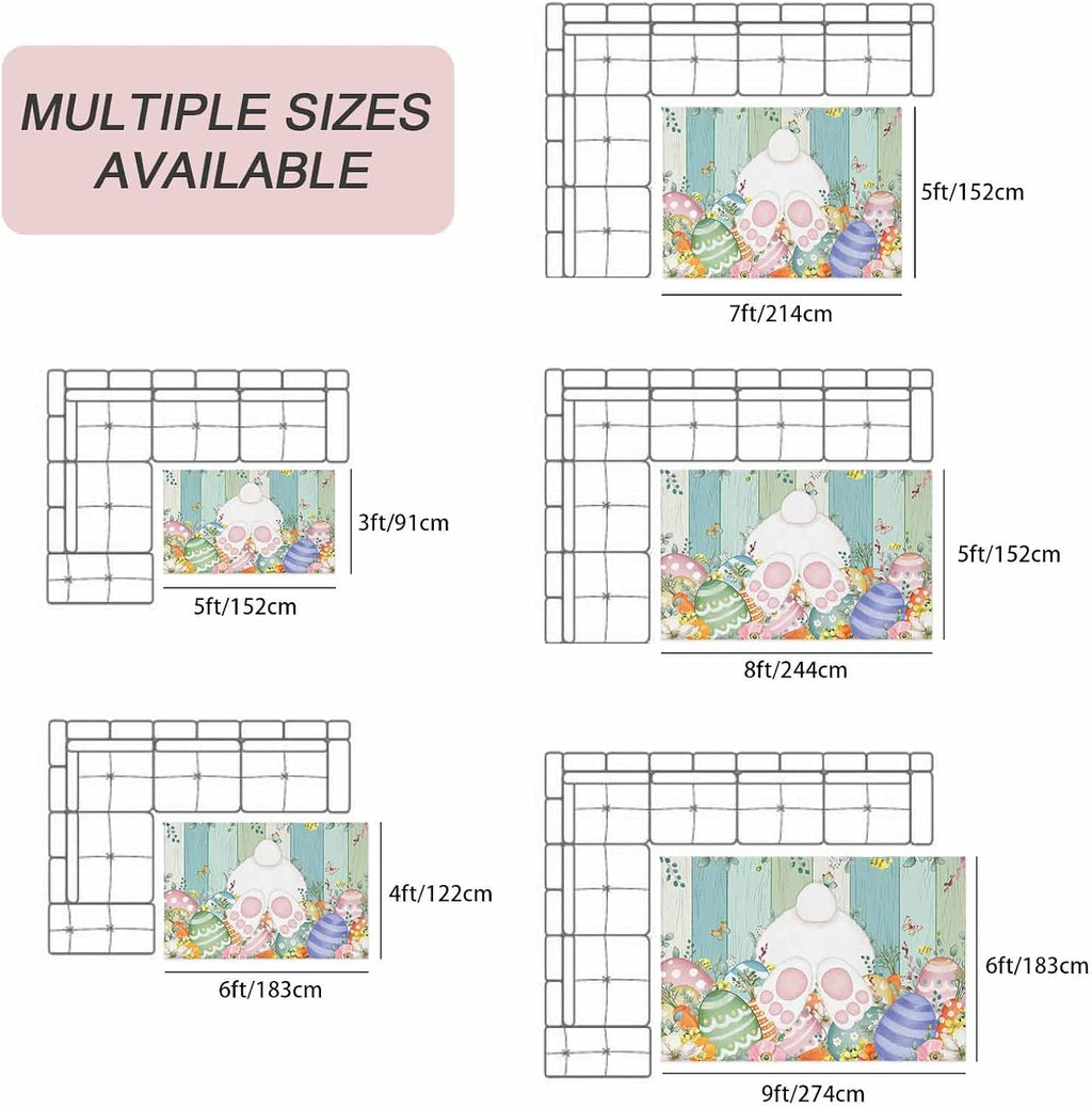 Cute Easter Bunny Outdoor Rug for Patio/Deck/Porch, Non-Slip Large Area Rug 6 x 9 Ft, Eucalyptus Leaves Colorful Eggs Wooden Indoor Outdoor Rugs Washable Area Rugs, Camping Rug Carpet Runner