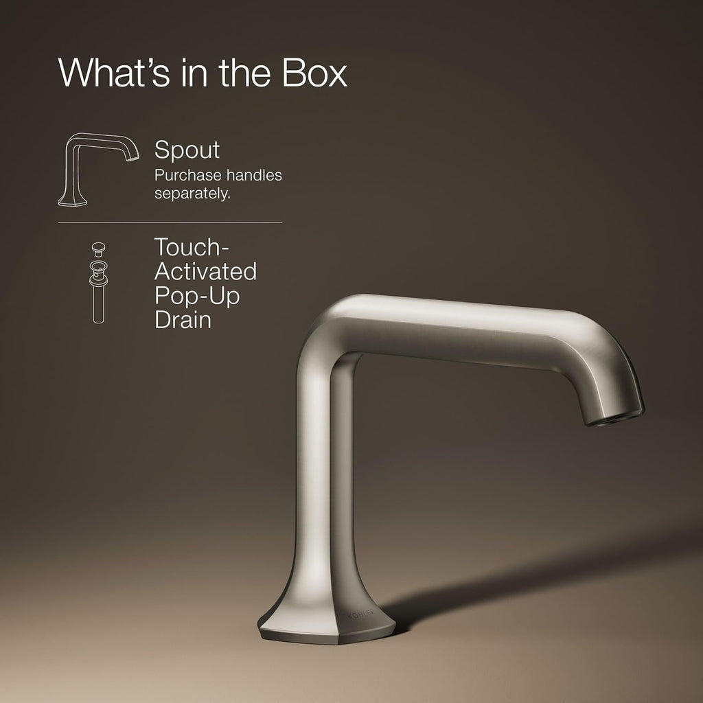 Kohler 27009-BN Occasion® Bathroom Sink Faucet spout with Straight Design, 1.2 gpm, Vibrant Brushed Nickel