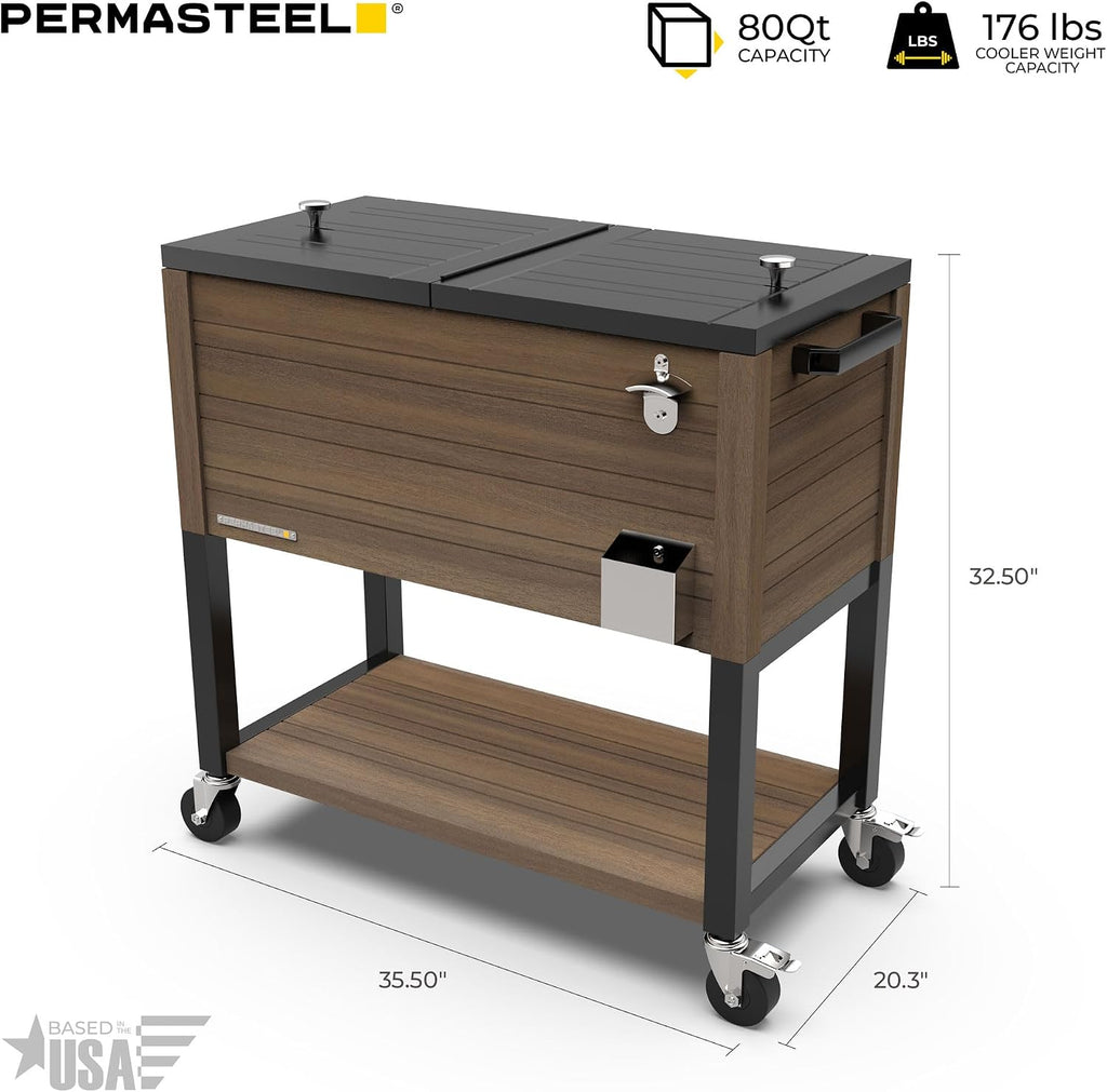 Permasteel 80 Quart Party Cooler, Rolling Ice Chest with Wheels and Handles for Indoor Outdoor Patio