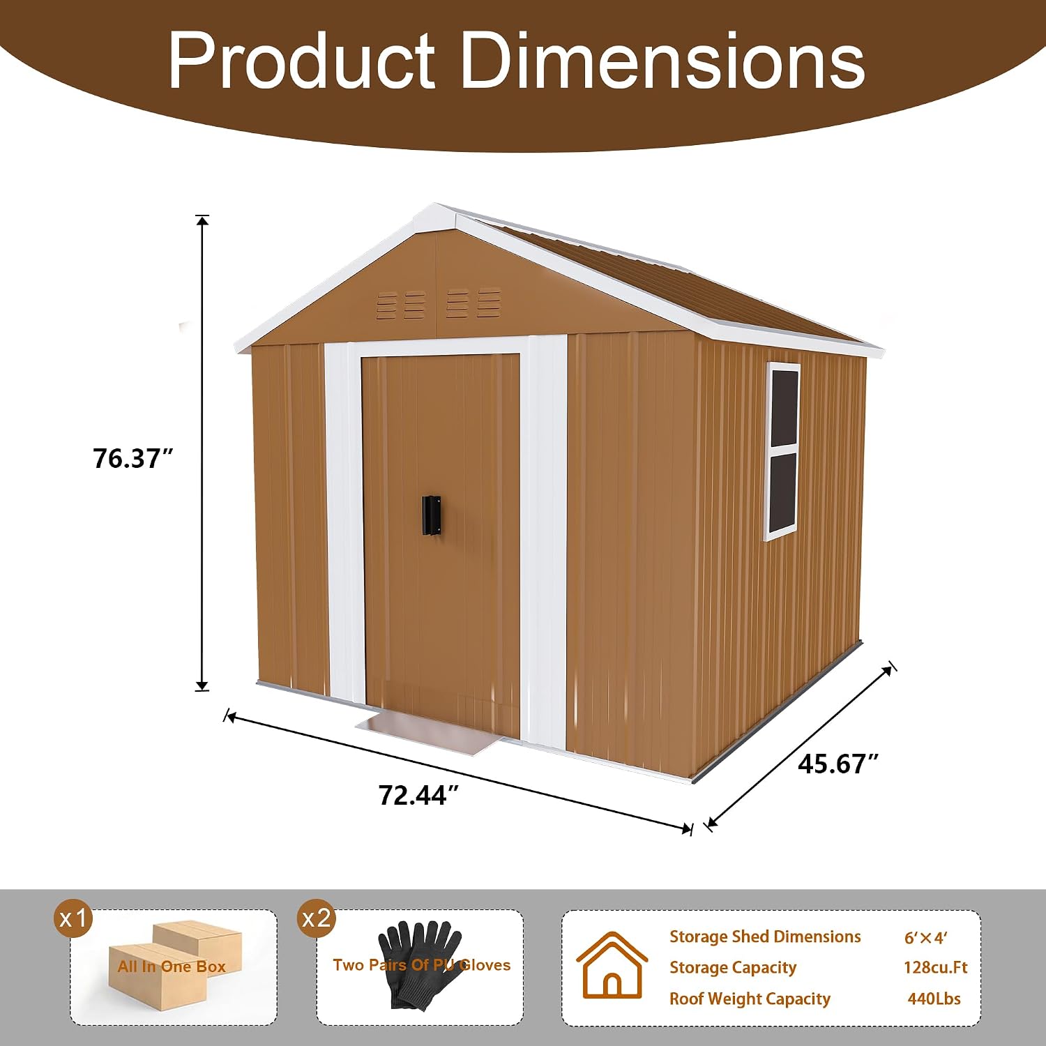 6x4 FT Heavy-Duty Outdoor Metal Storage Shed with Windows, Lockable Door & Ventilation, Weatherproof Garden Shed for Backyard, Lawn Mower, and Tool Organization (Brown, 6X4 FT)