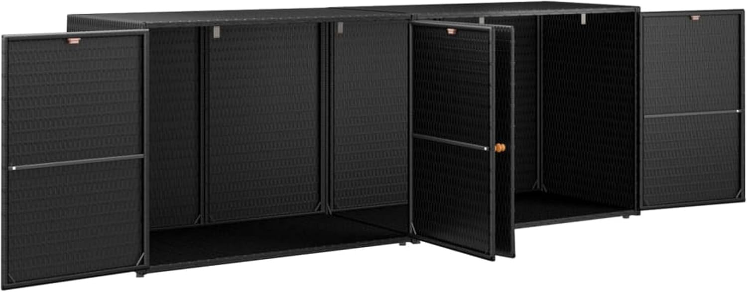 Benjara Elix Outdoor Storage Cabinet Chest- 78' Wide Black Rattan- Brown