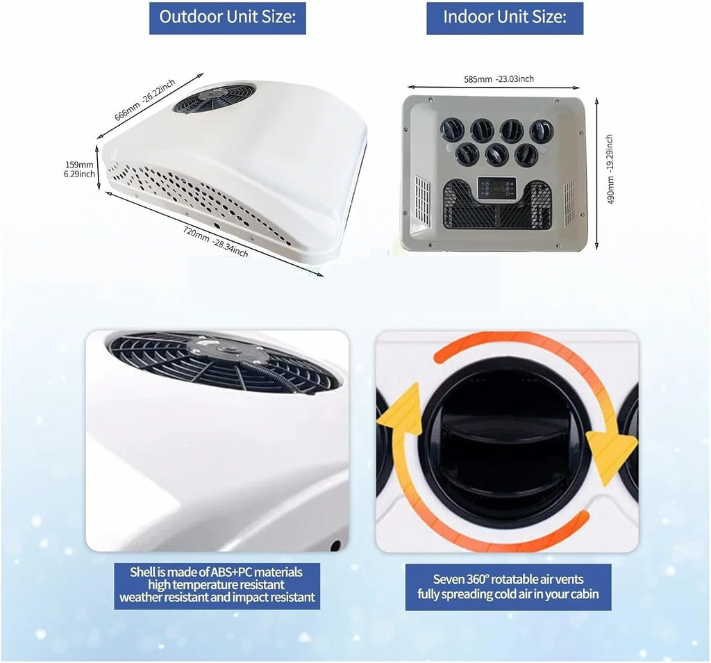 Rooftop Air Conditioner Electric RV 12V&24V Heat&Cool Roof Air Conditioner Rooftop Car Parking Ac for Truck Camper Van Caravan