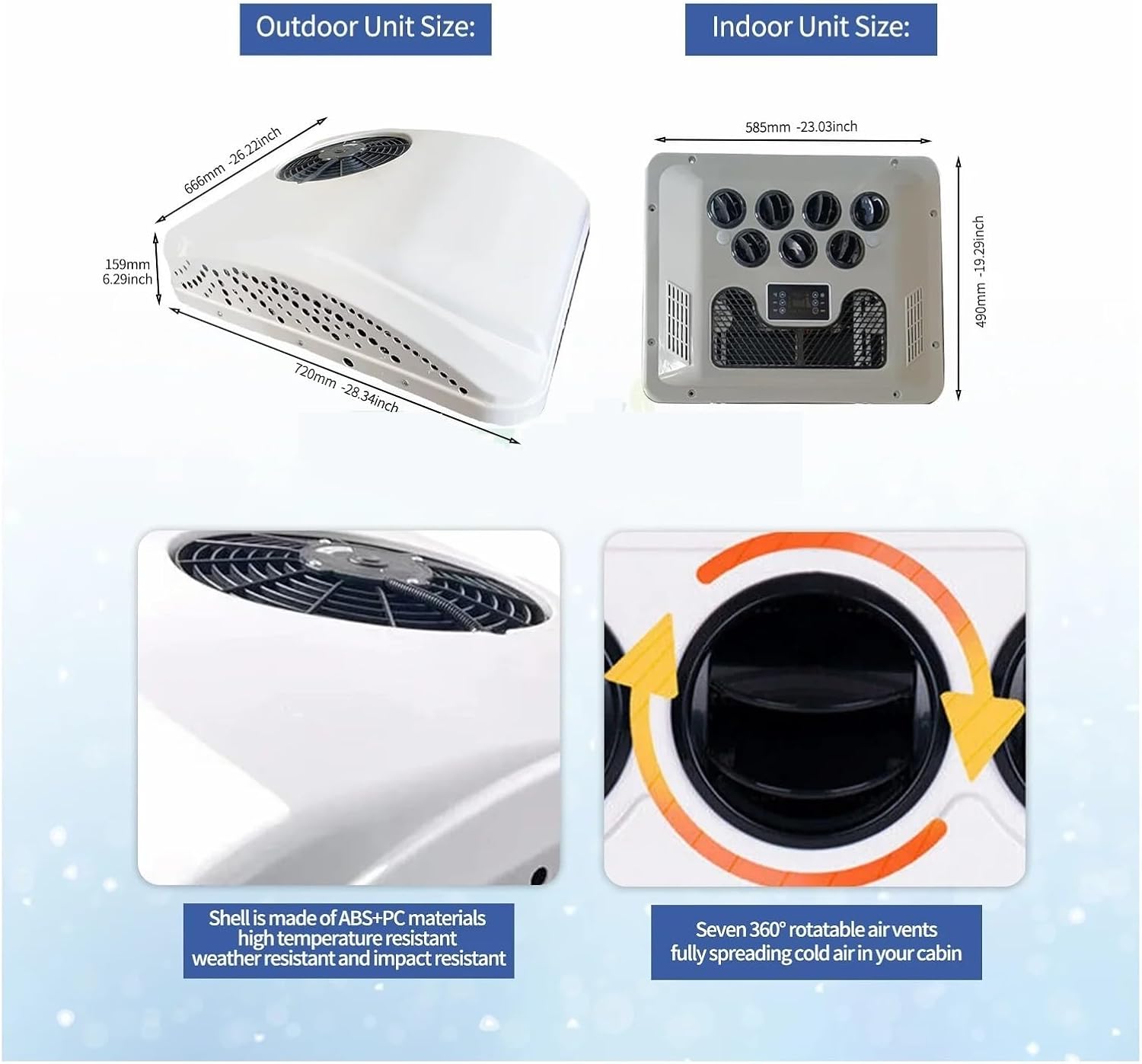 Rooftop Air Conditioner Electric RV 12V&24V Heat&Cool Roof Air Conditioner Rooftop Car Parking Ac for Truck Camper Van Caravan
