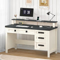 YOMILUVE Farmhouse Computer Desk with Drawers, 47' Small Computer Desk with Power Outlets, Home Office Desk with Monitor Stand & 4 Drawers, Writing Study Table, Black & White