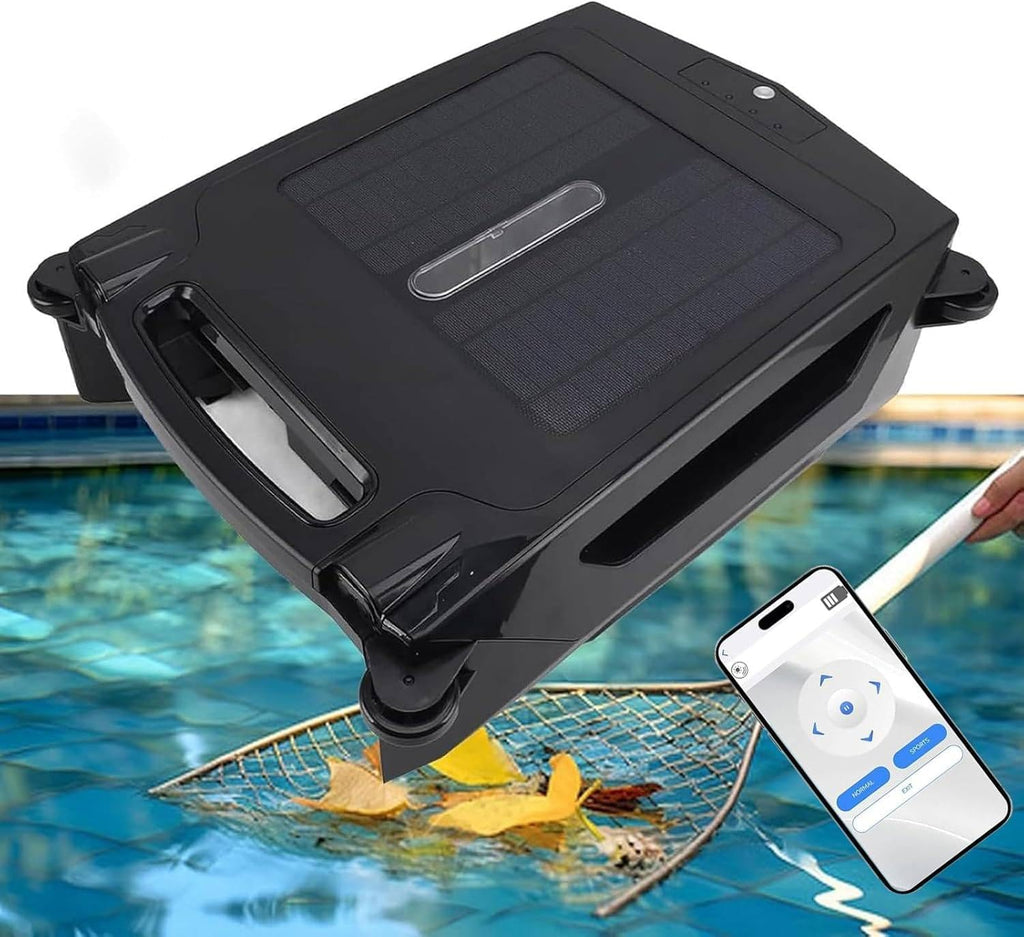 Pool Skimmer Cleaner, Automatic Cordless Robot Solar Powered with Solar & Fast Dual Charging, App Support, 1076 Sq.Ft Coverage, Smart Obstacle Avoidance for All Swimming Pool