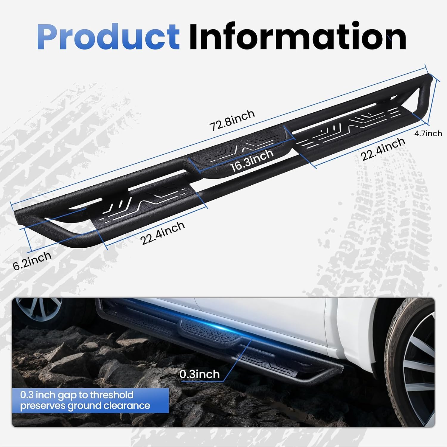 PZ 6' Running Boards Anti-Slip Side Steps Carbon Steel Compatible with Dodge Ram 1500 Quad Cab/Extended Cab 2019-2025 New Body Style,550LBS Steel No Drill Truck Running Boards Direct Fit Nerf Bar