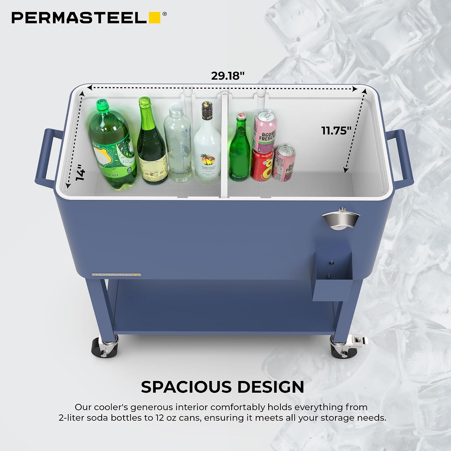 Permasteel Party Cooler with Divider, Removable Basin, Spacious 80-Qt Capacity, Chills 36hrs, Serving Tray, Rolling Ice Chest for Indoor & Outdoor