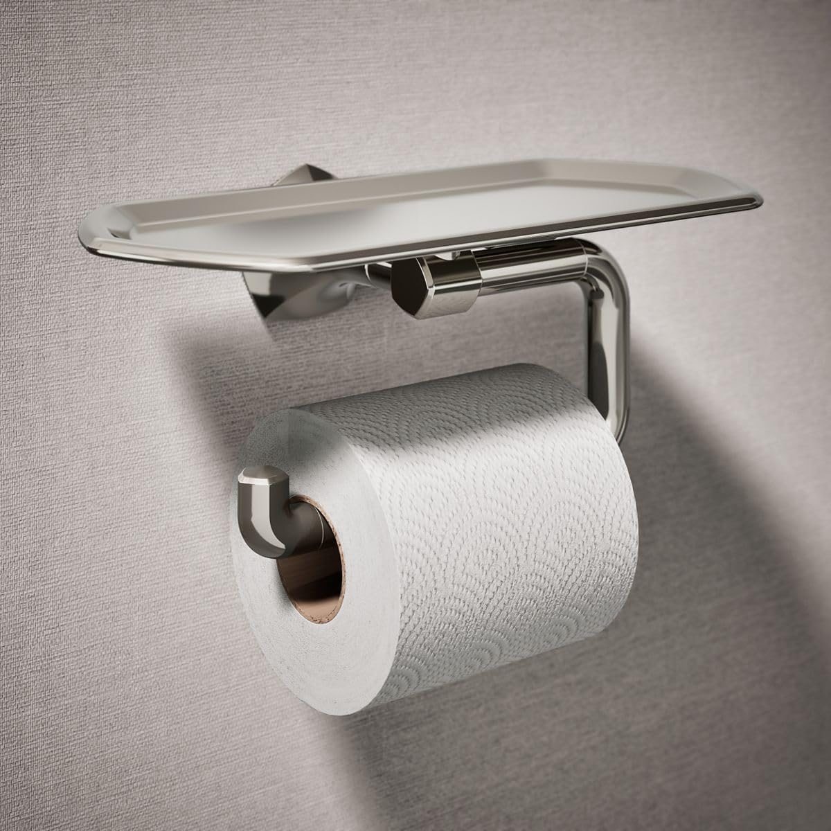 Kohler K27128-SN Occasion Wall Mounted Euro Toilet Paper Holder with Tray Vibrant Polished Nickel