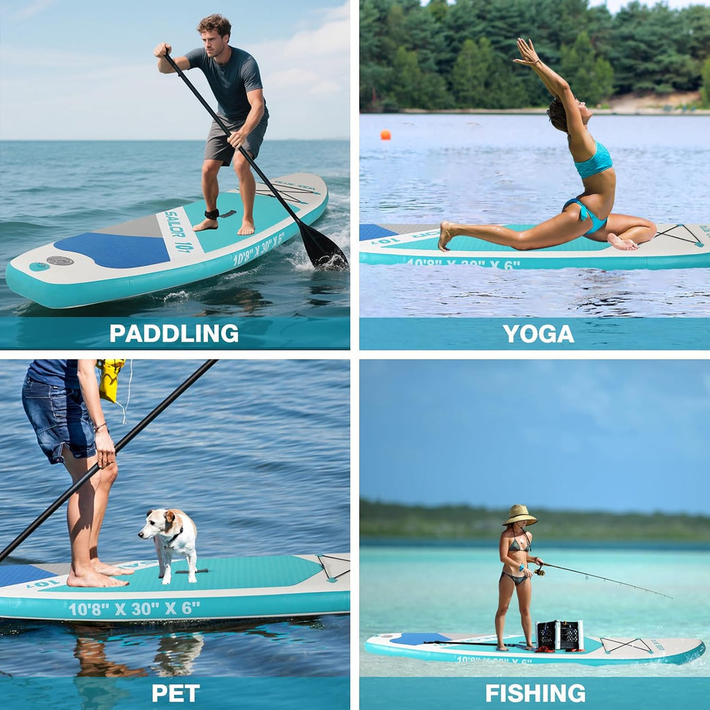Inflatable Stand up Paddle Board, Extra Wide SUP, with Premium Paddleboard Accessories, Hand Pump, Backpack, Adult & Youth, for Yoga Fishing Paddling