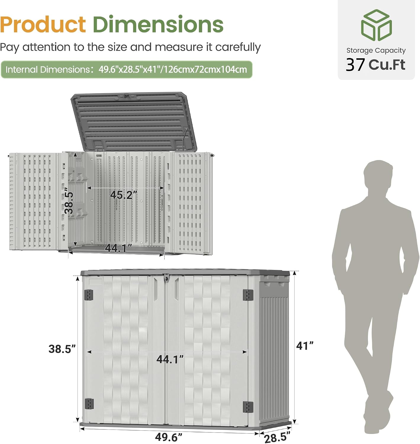 Amopatio 37 Cu Ft Premium Vertical Storage Shed, Outdoor Resin Shed with Floor, Waterproof Weather Resistance Plastic Cabinet, Lockable Doors for Patio, Garden Tools, Lawn, Grey&White