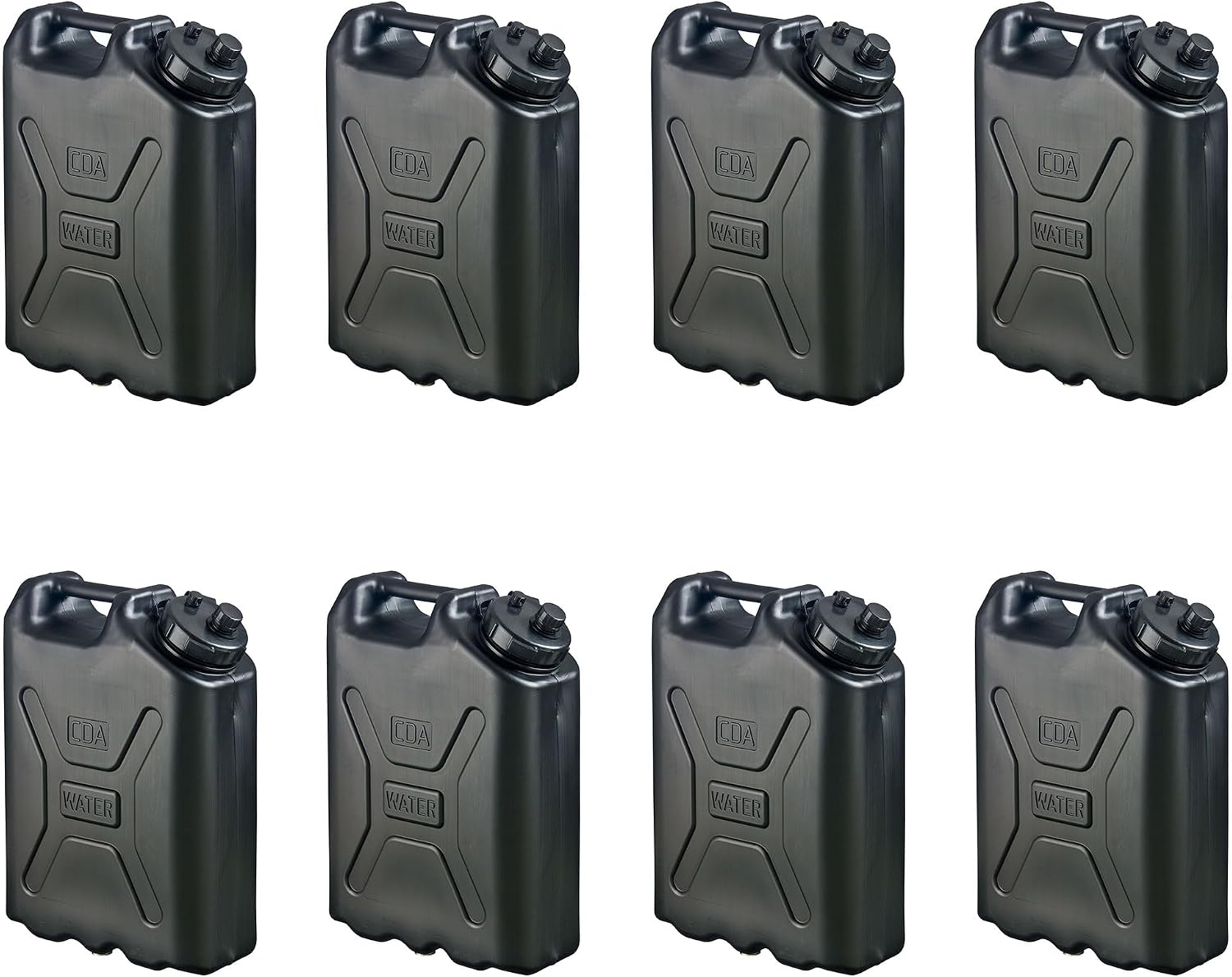 Scepter 8-Pack Military Water Container for Camping/Emergency/Off-Road, 5 Gallon, Black
