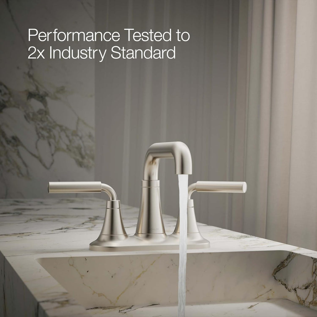 KOHLER K-27414-4N-BN Tone™ Centerset Bathroom Faucet, Clicker Drain, Bathroom Faucets, 0.5 GPM, Vibrant Brushed Nickel