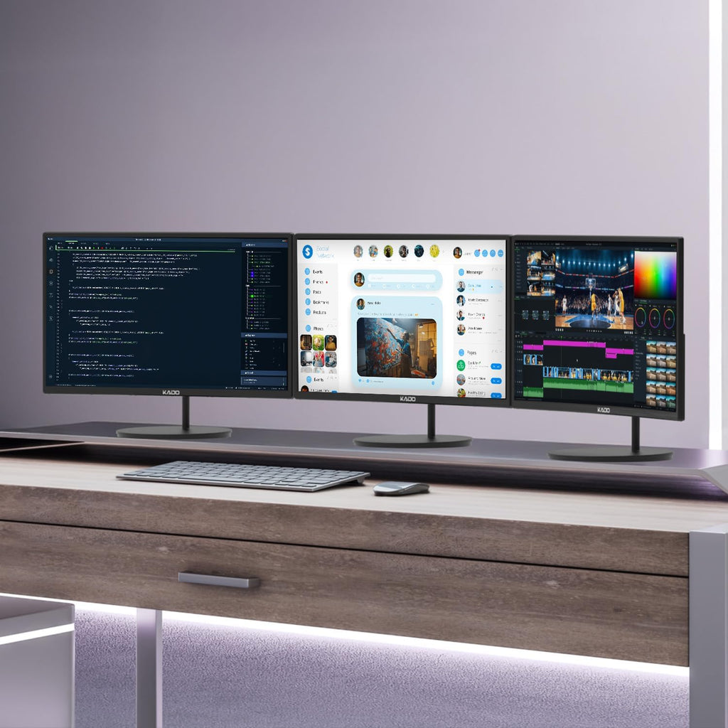 Kado Triple Monitor Setup - 3-Pack 27' Curved 1920x1080 Computer Monitor 1500R 75Hz VESA Mount HDMI Office Gaming Hybrid Built-in Speakers (C27X Trio Series)