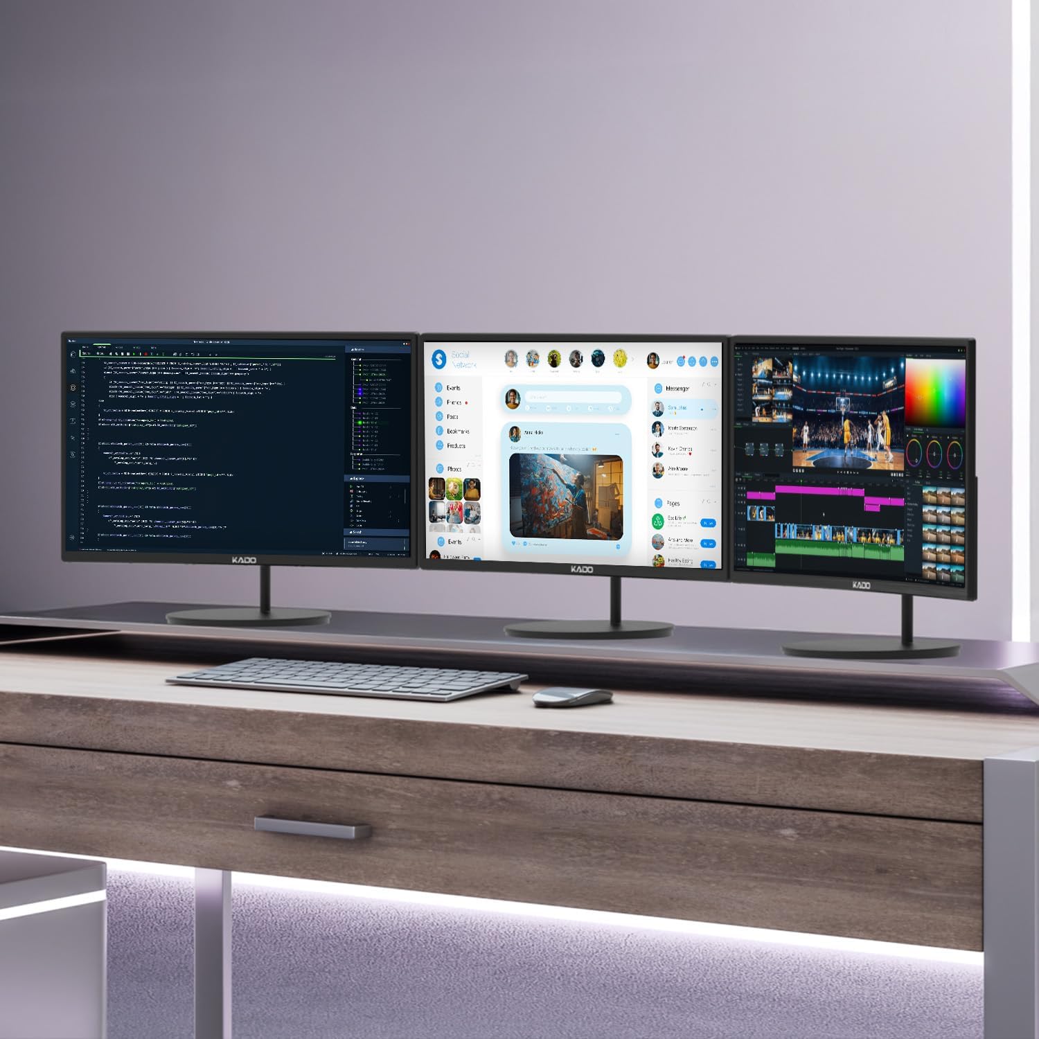 Kado Triple Monitor Setup - 3-Pack 27' Curved 1920x1080 Computer Monitor 1500R 75Hz VESA Mount HDMI Office Gaming Hybrid Built-in Speakers (C27X Trio Series)