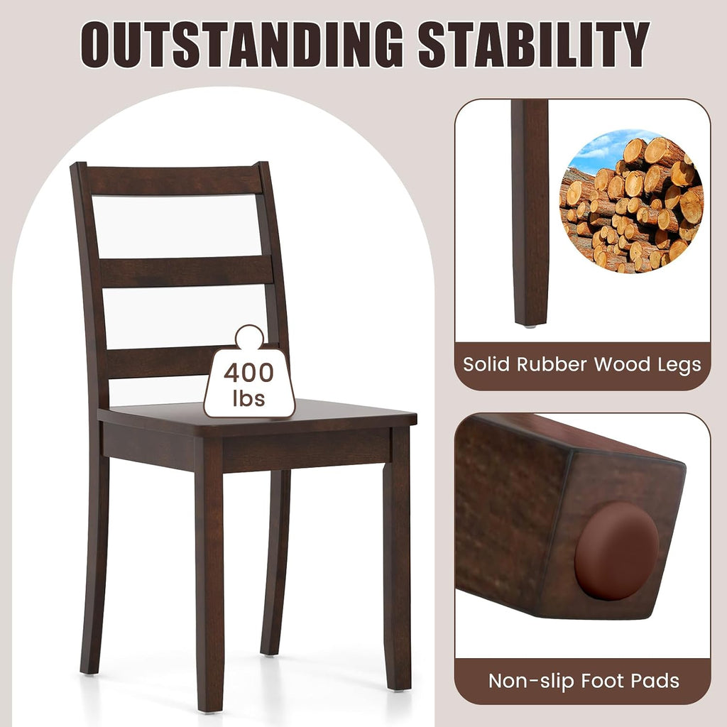 GOFLAME Dining Chairs Set of 4, Ladder Back Side Chairs with Solid Rubber Wood Legs & Non-Slip Food Pads, 4-Pack Space-Saving Armless Dining Chairs for Dining Room, Living Room, Restaurant, Brown