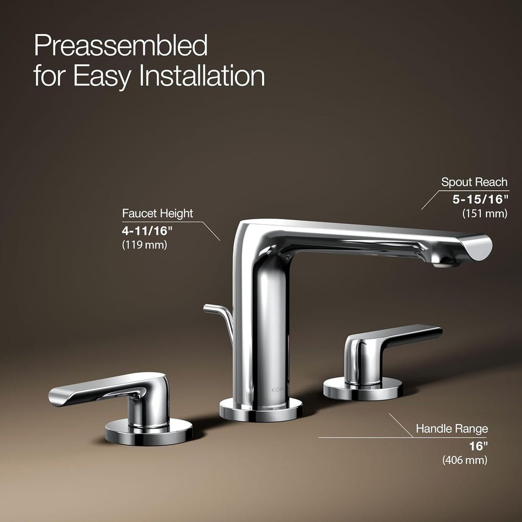 Kohler 97352-4-CP Avid® Widespread Bathroom Sink Faucet, 1.2 gpm, Polished Chrome