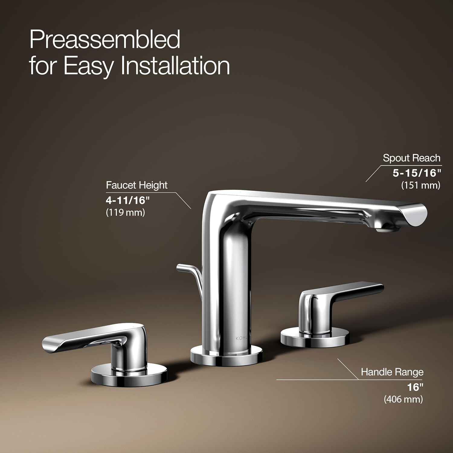 Kohler 97352-4-CP Avid® Widespread Bathroom Sink Faucet, 1.2 gpm, Polished Chrome