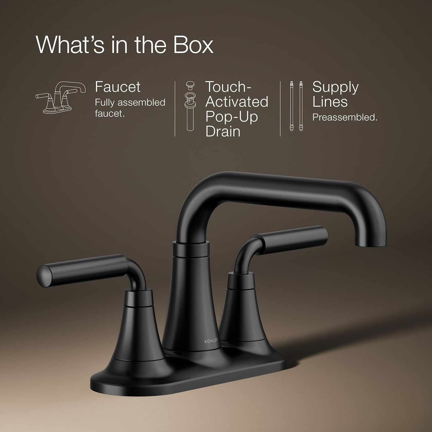 KOHLER K-27414-4-BL Tone™ Centerset Bathroom Sink Faucet, Clicker Drain, Bathroom Faucets, 1.2 GPM, Matte Black