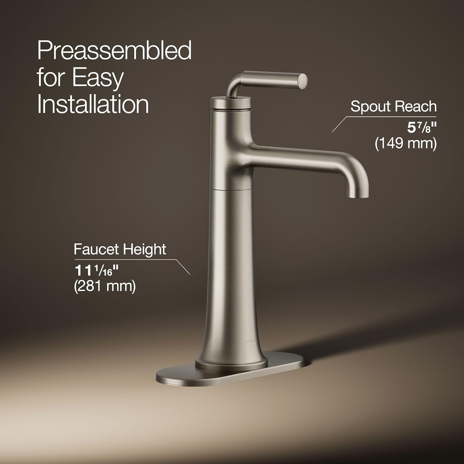 Kohler 26437-4-BN Tone™ Tall Single-Handle Bathroom Sink Faucet, 1.2 gpm, Vibrant Brushed Nickel