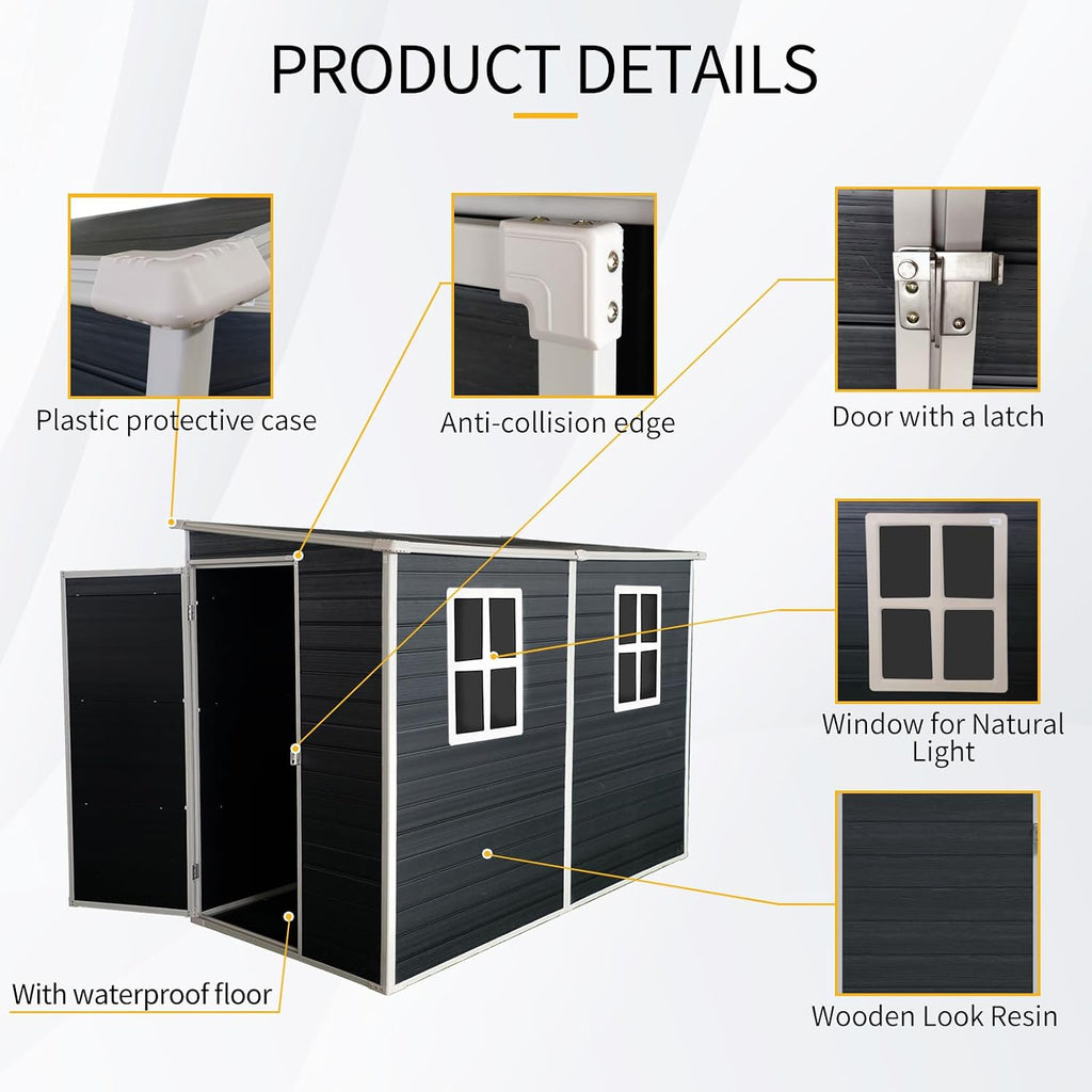 Resin Shed with Floor Included, Outdoor Resin Shed, 4x8FT Storage Shed with Floor Included with Two Windows, Lockable Doors for Garden Tools