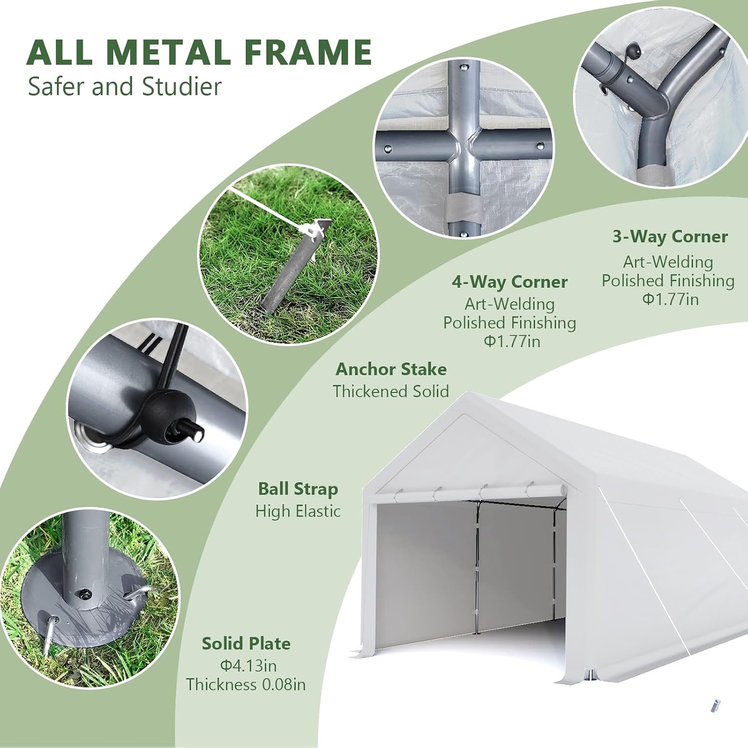 10x20 FT Heavy Duty Carport Car Tent Car Canopy Storage Shed, Portable Garage with Removable Sidewalls & Doors All-Season Tarp for Car,Truck,SUV,Party White