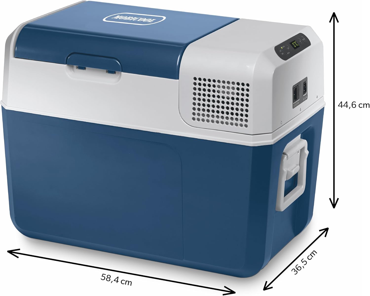 Mobicool MCF40-38 l Compressor Cooler, Blue/Grey, Cool Box 12/24 V DC / 100-240 V AC, Mini Fridge for Car, Truck, Boat, Motorhome and Power Socket